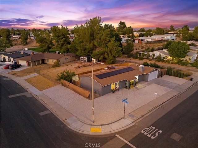 view of aerial view at dusk