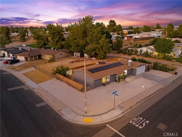 view of aerial view at dusk