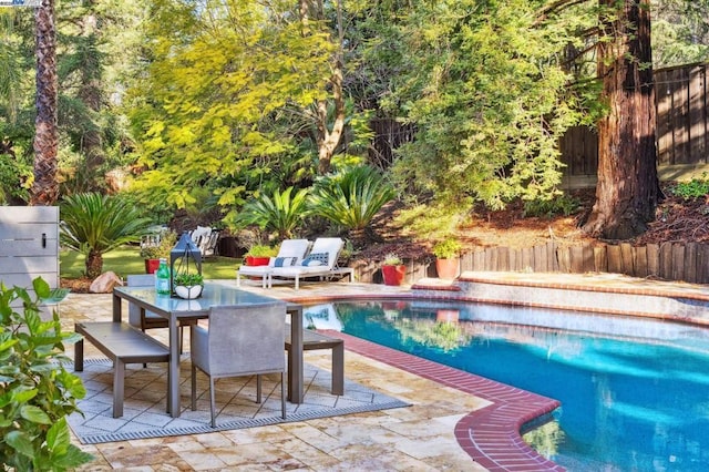 view of swimming pool featuring a patio