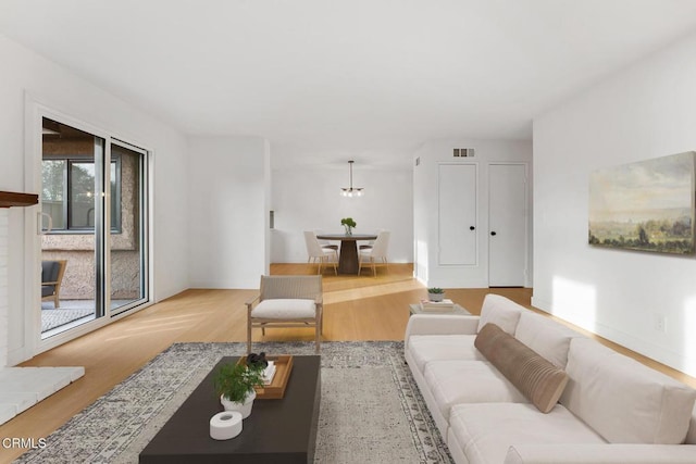 living room featuring light wood-type flooring