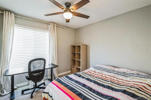 bedroom with carpet floors and ceiling fan