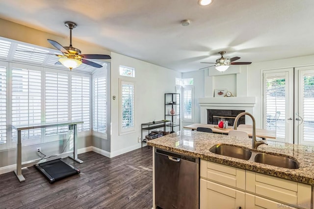 kitchen with light stone counters, sink, a wealth of natural light, and stainless steel dishwasher