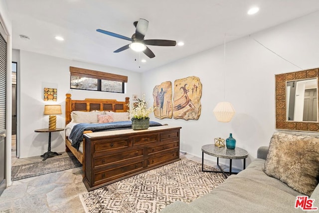 bedroom featuring ceiling fan