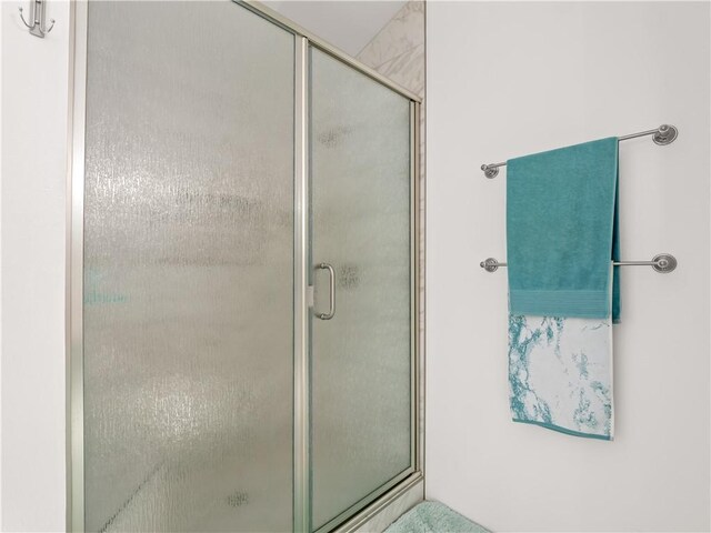 bathroom featuring a shower with door