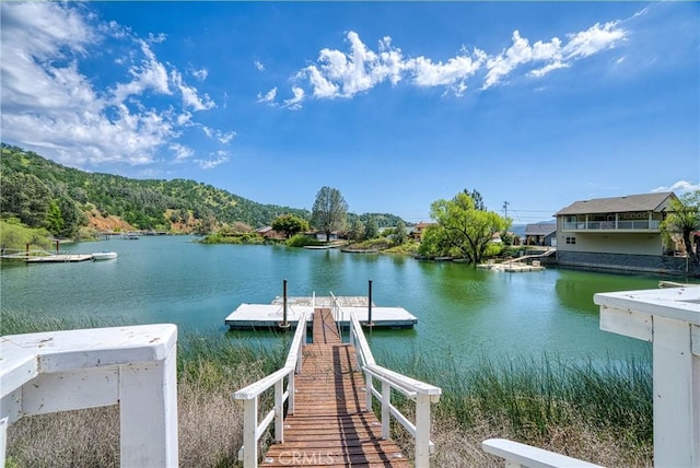 dock area with a water view