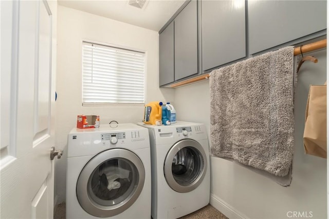 laundry room with cabinets and independent washer and dryer