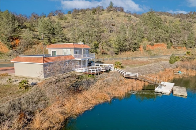 aerial view with a water view