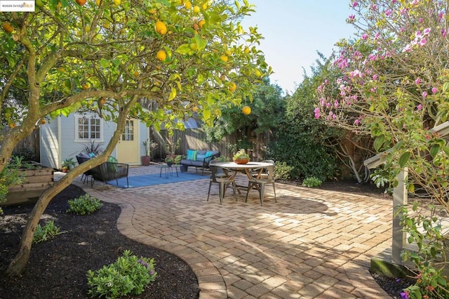 view of patio featuring an outdoor structure