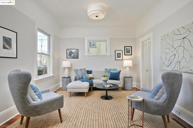 sitting room featuring light hardwood / wood-style floors