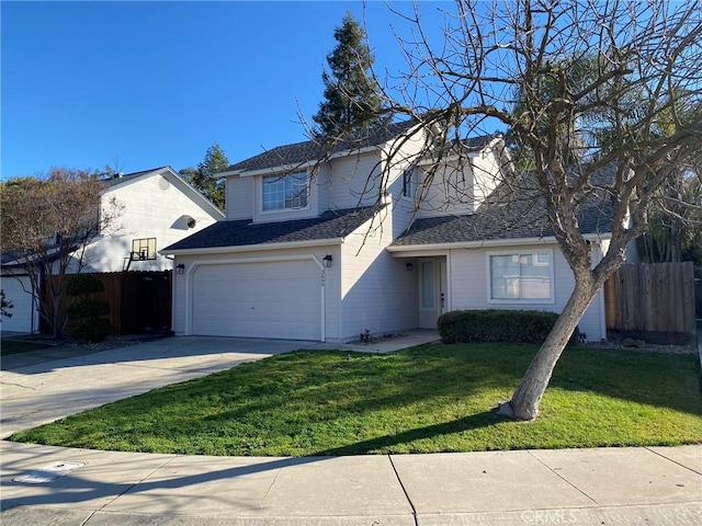 front of property with a garage and a front lawn