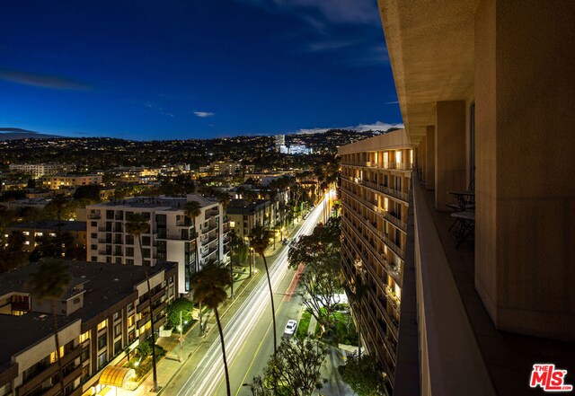 view of balcony at night