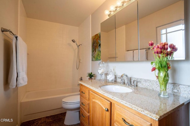 full bathroom featuring vanity, toilet, and tiled shower / bath combo