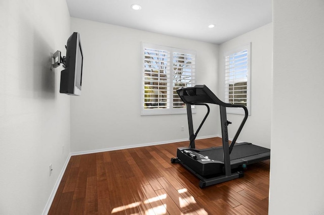 exercise area featuring wood-type flooring