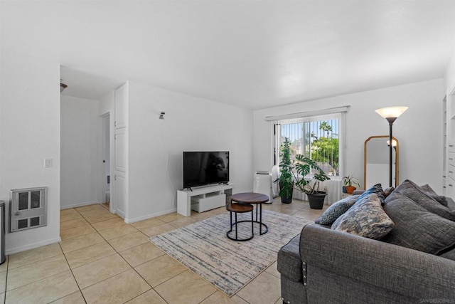 living room featuring light tile patterned flooring