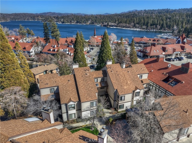 drone / aerial view featuring a water view