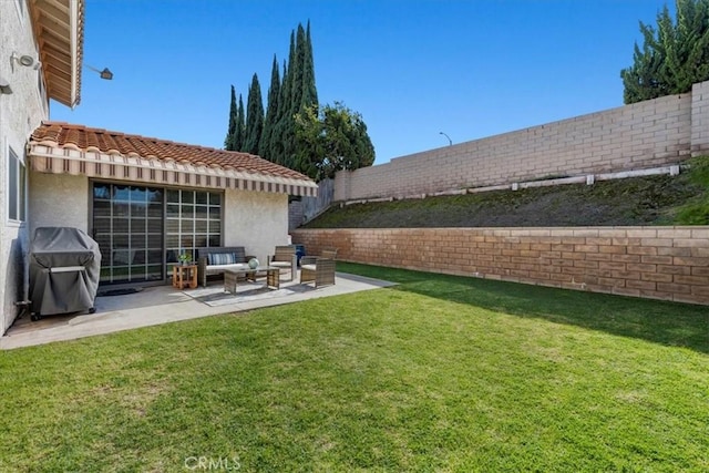 view of yard with a patio and an outdoor hangout area