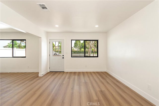 spare room featuring a healthy amount of sunlight and light hardwood / wood-style flooring