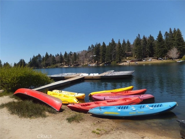 view of dock with a water view