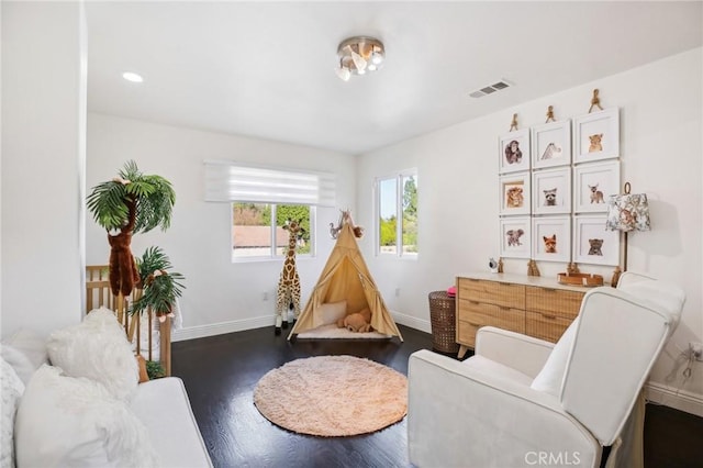 living area featuring dark hardwood / wood-style floors