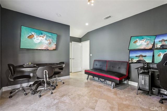 office space featuring vaulted ceiling