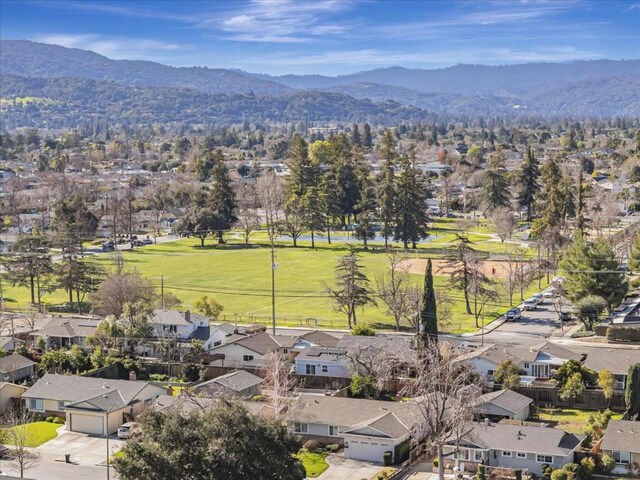 birds eye view of property with a mountain view