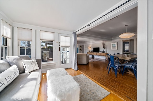 living room with hardwood / wood-style flooring