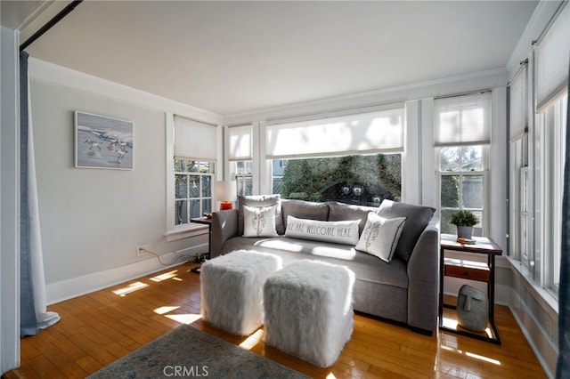 interior space featuring crown molding and light hardwood / wood-style floors