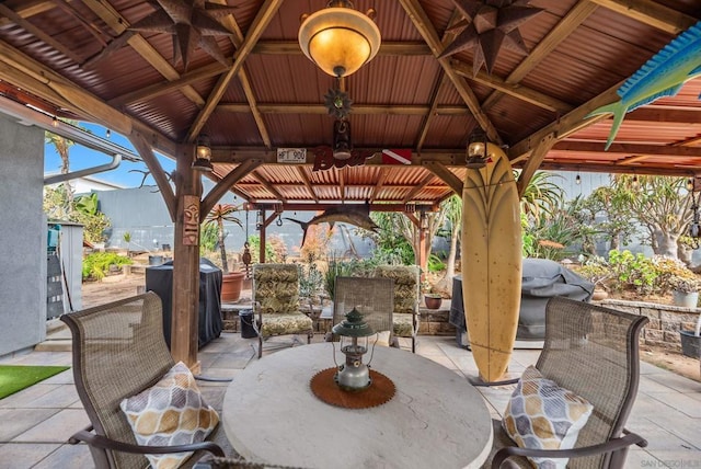 view of patio / terrace featuring area for grilling and a gazebo