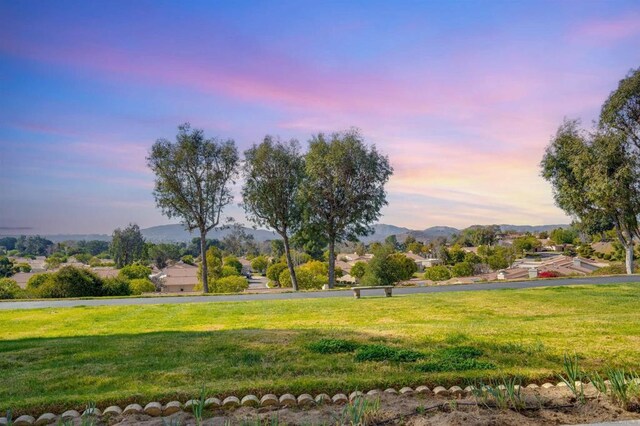 view of home's community featuring a mountain view and a yard