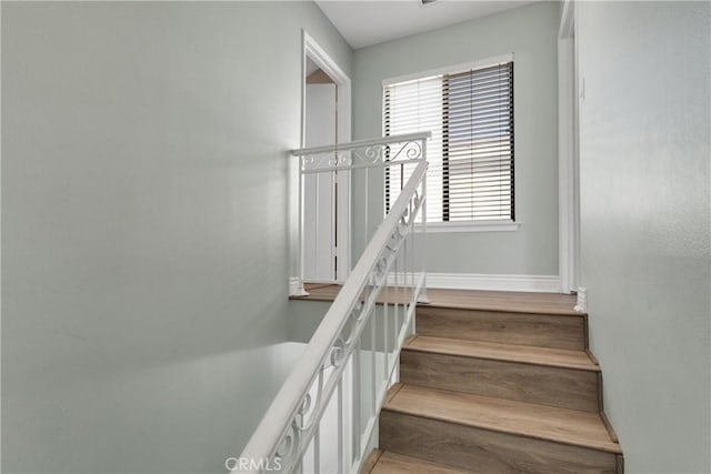 stairs featuring wood-type flooring