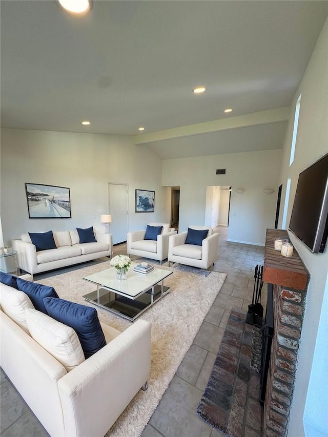 living room with vaulted ceiling