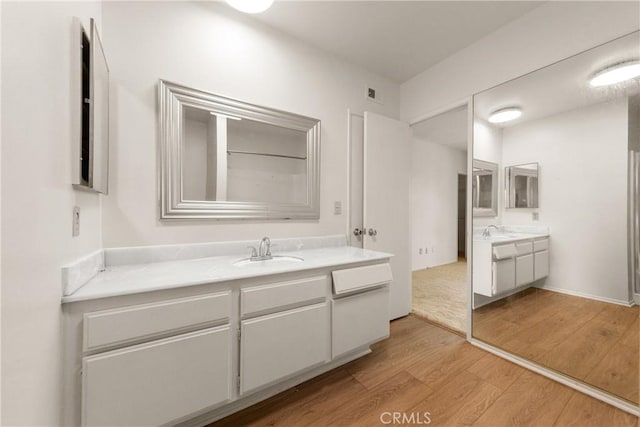 bathroom featuring vanity and hardwood / wood-style floors