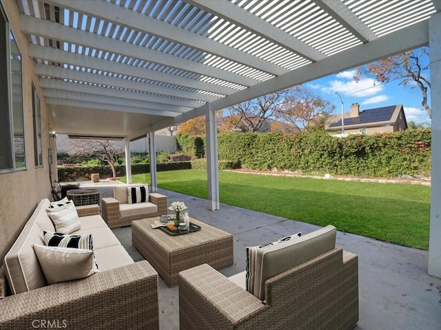 view of patio / terrace featuring outdoor lounge area and a pergola