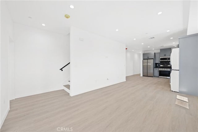 unfurnished living room with light hardwood / wood-style floors