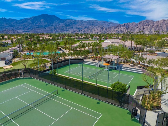 view of sport court featuring a mountain view