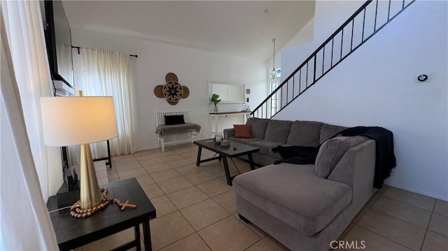 living room with light tile patterned floors