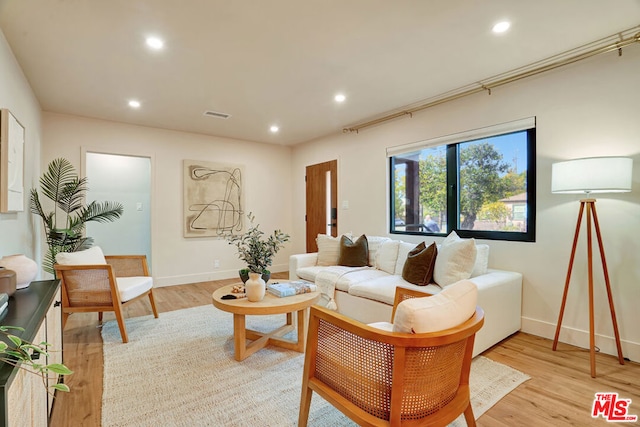 living room with light wood-type flooring