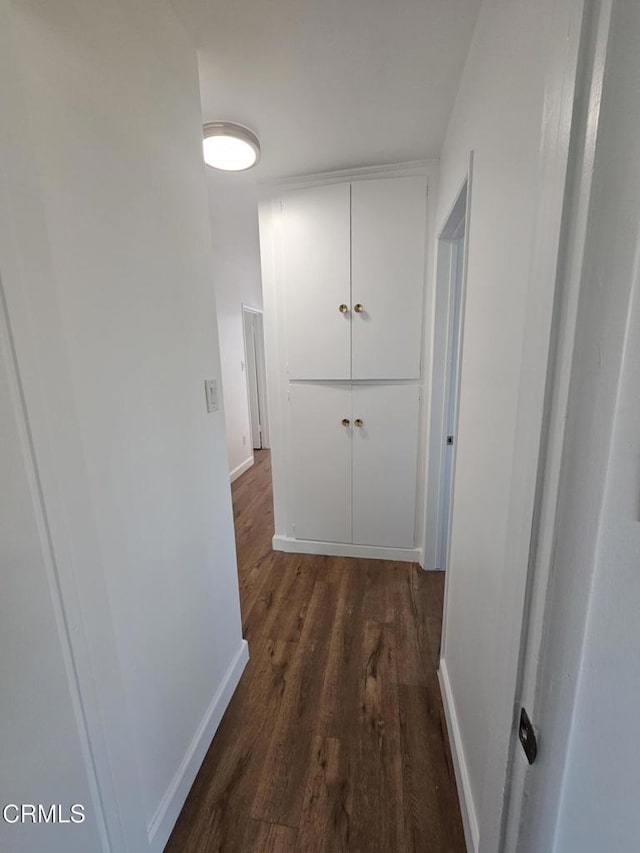 hallway with dark hardwood / wood-style floors