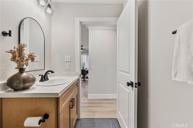 bathroom with vanity and tile patterned floors