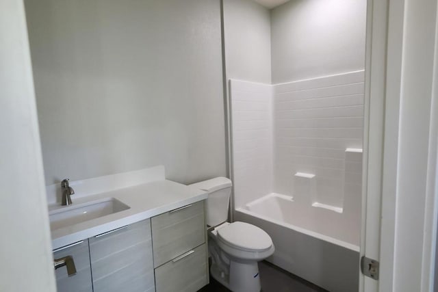 full bathroom featuring shower / tub combination, vanity, and toilet