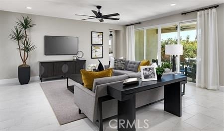 living room featuring ceiling fan