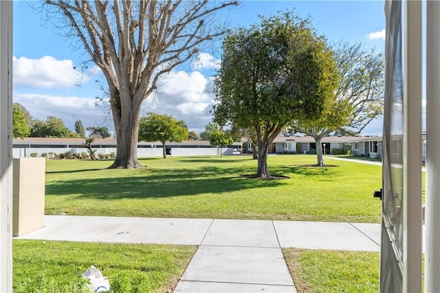 view of community featuring a lawn