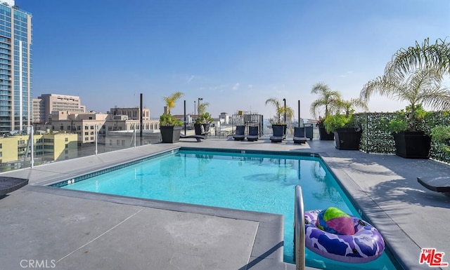 view of swimming pool with a patio