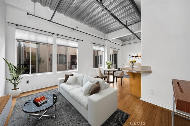 living room with hardwood / wood-style floors