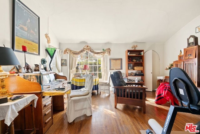 office area with dark hardwood / wood-style flooring