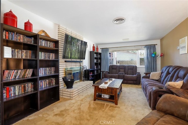 living room featuring light colored carpet