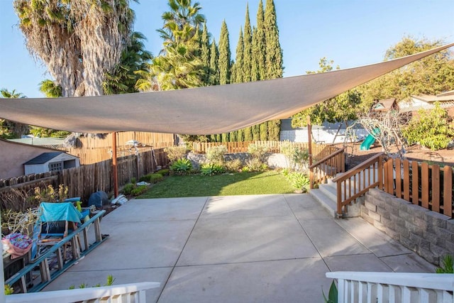 view of patio / terrace featuring a playground