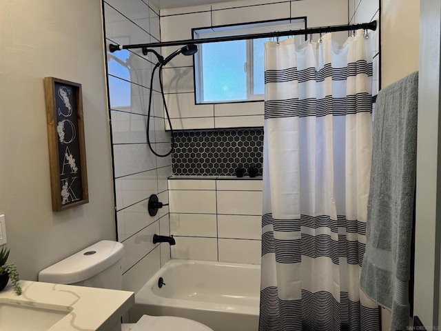 bathroom with vanity and shower / bathtub combination with curtain