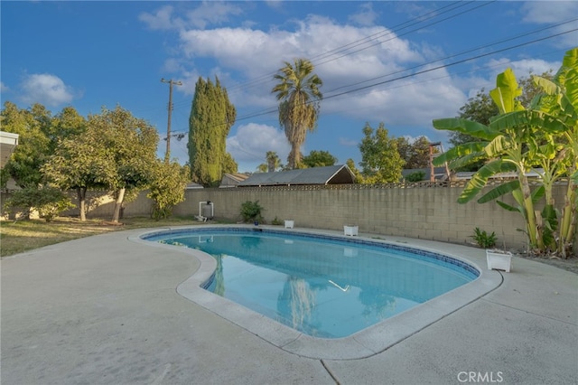 view of pool with a patio, a fenced backyard, and a fenced in pool