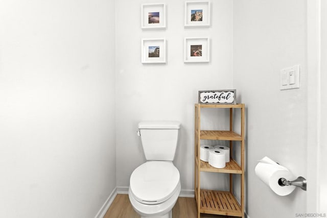 bathroom featuring wood-type flooring and toilet